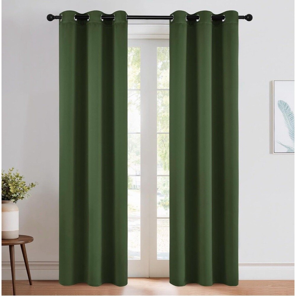 NICETOWN Dark Green Blackout Cafe Satin Curtains For Small Windows, 42"x84”